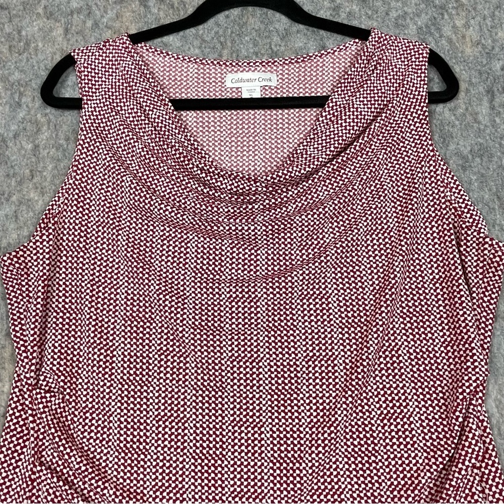 Coldwater Creek Red White Houndstooth Print Sleeveless Stylish Top - Sz XL/16 - Picture 4 of 15